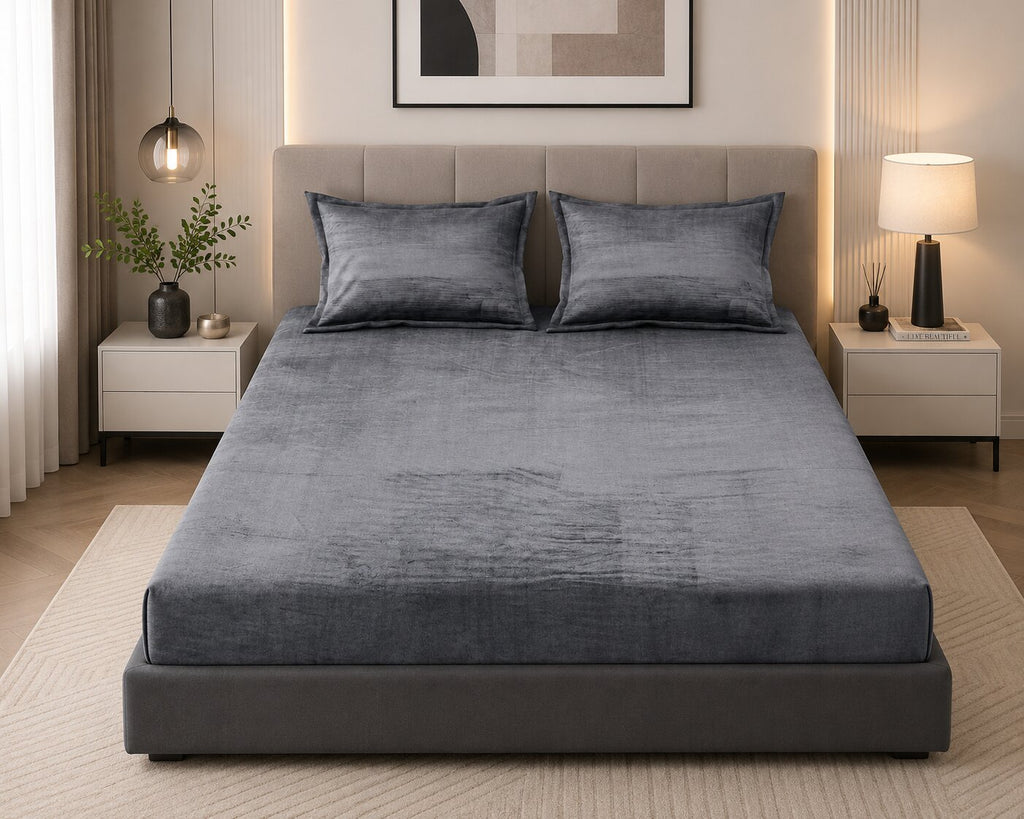 MVB Premium Velvet Comfort Double Bedsheet Charcoal Gray - Lifestyle View 1