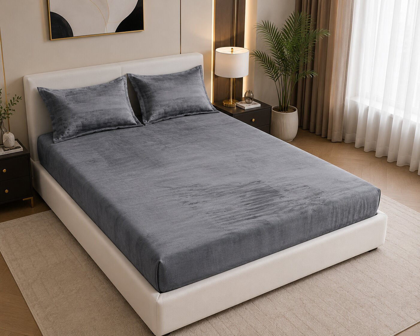 MVB Premium Velvet Comfort Double Bedsheet Charcoal Gray - Lifestyle View 2