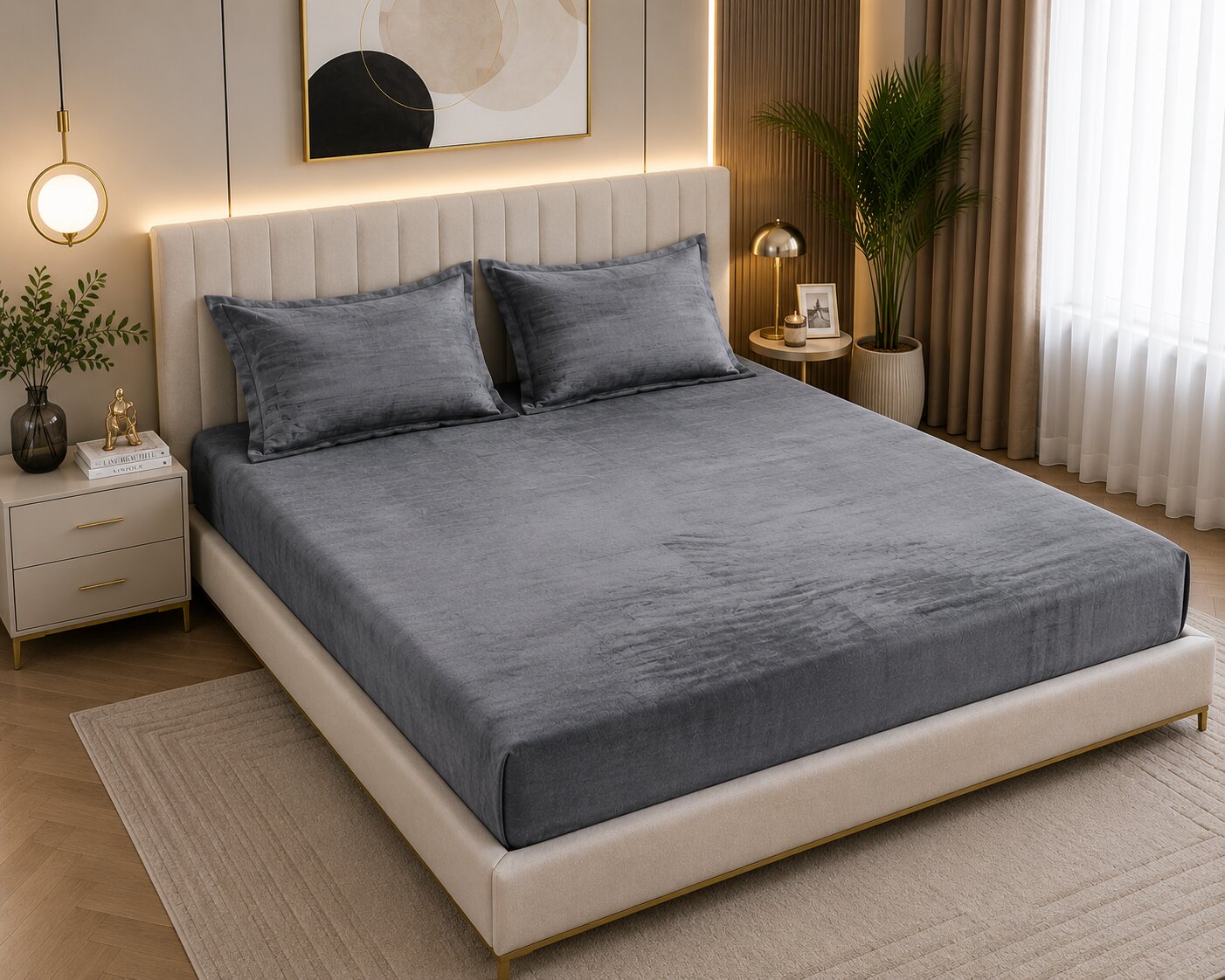 MVB Premium Velvet Comfort Double Bedsheet Charcoal Gray - Lifestyle View 3