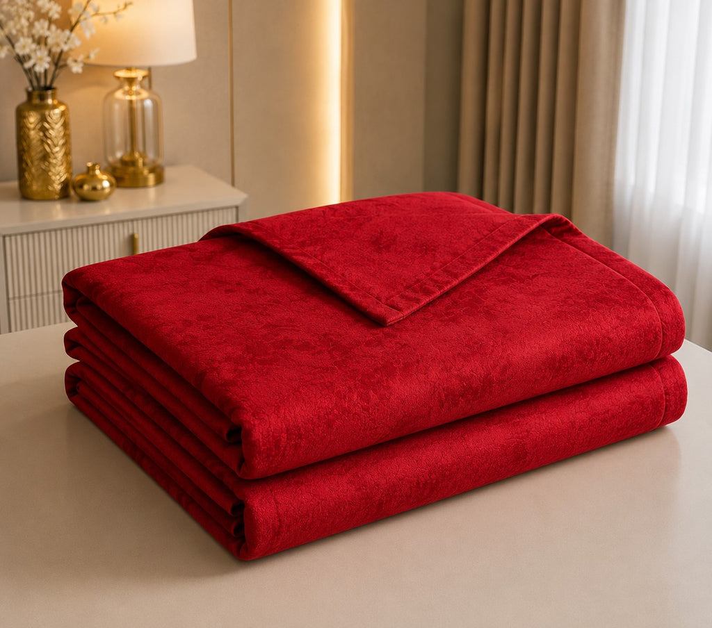 MVB Wine Red Super Soft Velvet Double Bedsheet with Matching Pillow Covers | MVBBSW008
