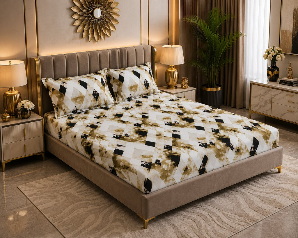 MVB Golden Diamond Luxe Cozy Super Soft Velvet Double Bedsheet with Matching Pillow Covers