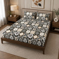 MVB Classic Tile Symphony Super Soft Velvet Double Bedsheet - Dark Walnut Bed Lifestyle