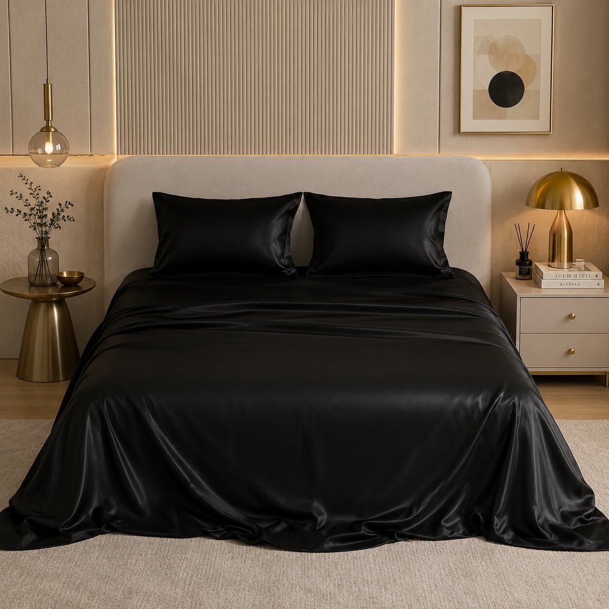 Midnight Darbar UltraSatin Silk Double Flat Bedsheet - Front View