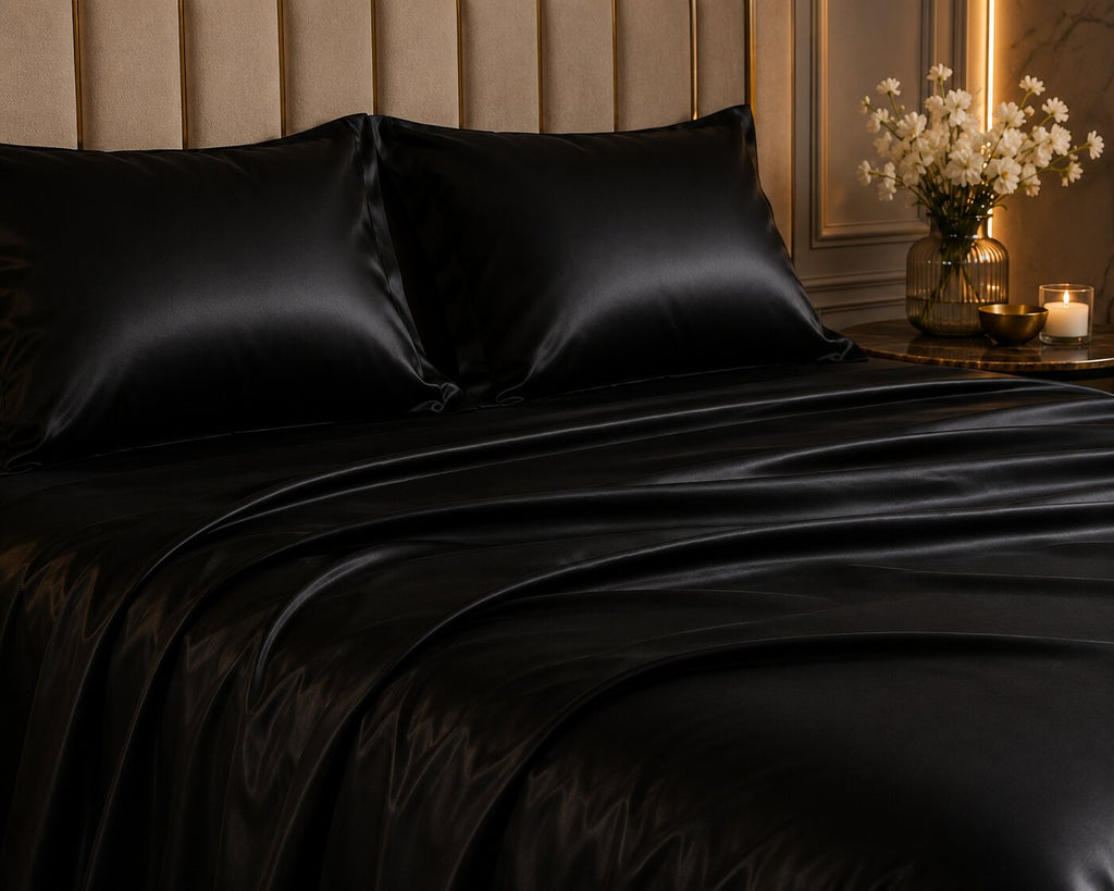 Midnight Darbar UltraSatin Silk Double Flat Bedsheet Set – Silky Smooth Luxury