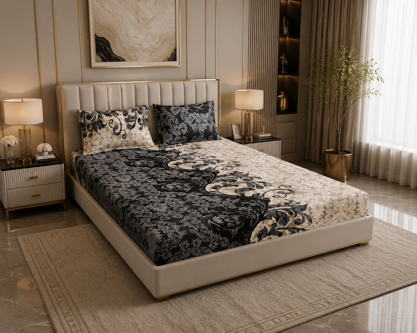 MVB Royal Grace Intricate Floral Motifs Super Soft Velvet Double Bedsheet