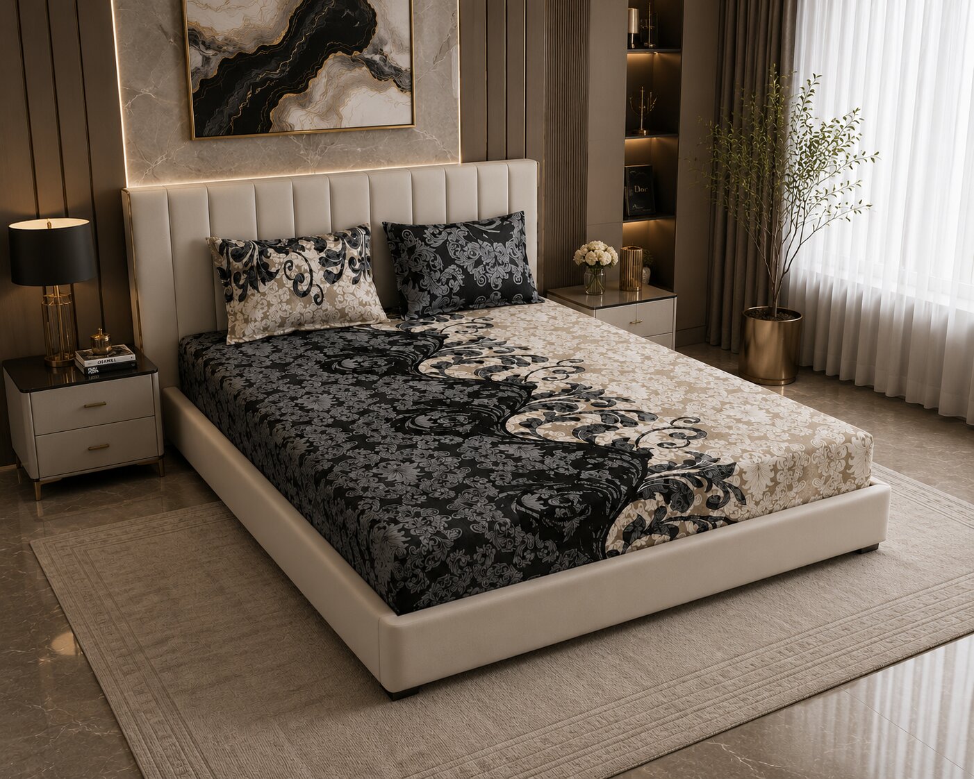 MVB Royal Grace Intricate Floral Motifs Super Soft Velvet Double Bedsheet