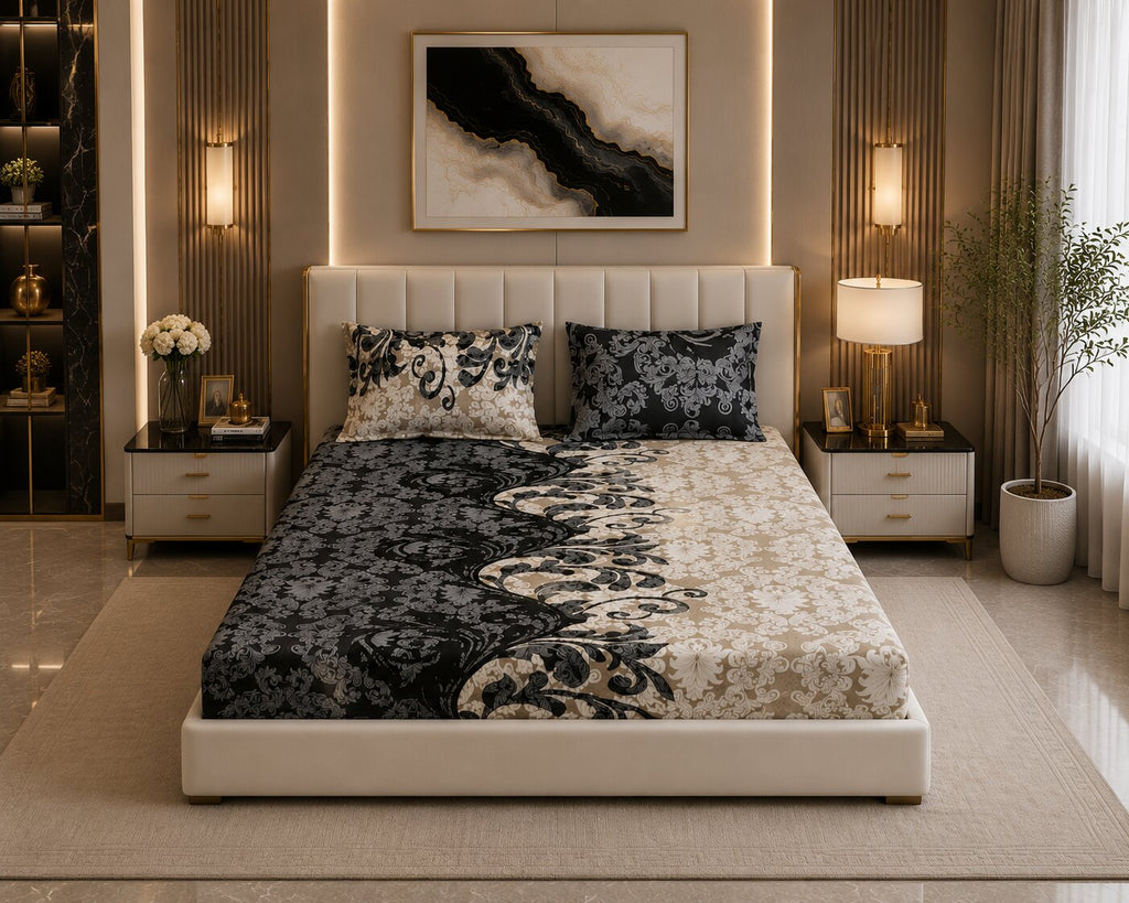 MVB Royal Grace Intricate Floral Motifs Super Soft Velvet Double Bedsheet
