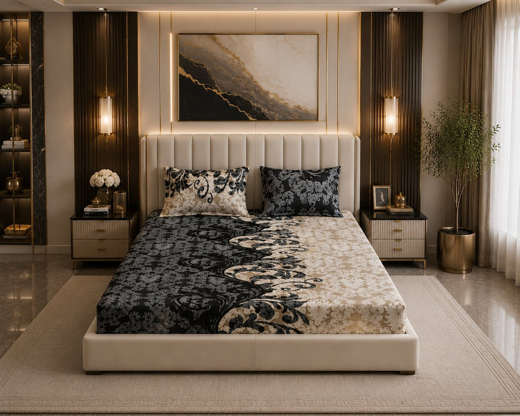 MVB Royal Grace Intricate Floral Motifs Super Soft Velvet Double Bedsheet