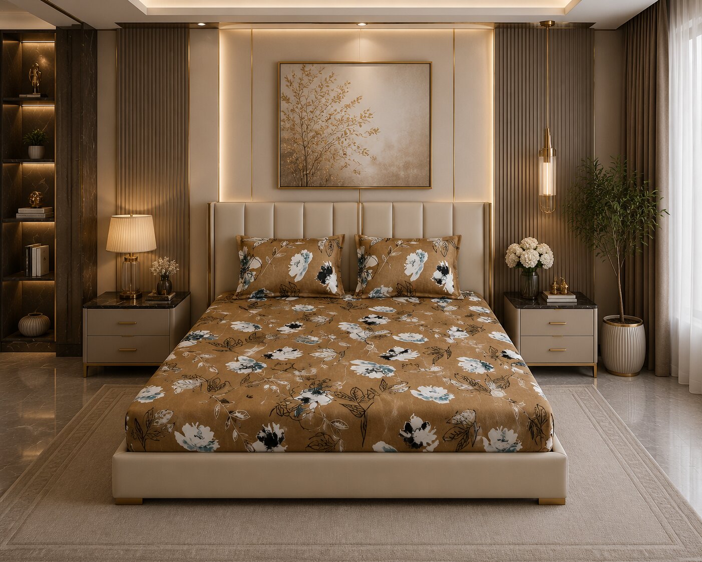 MVB Rustic Flora Premium Super Soft Velvet Comfort Double Bedsheet
