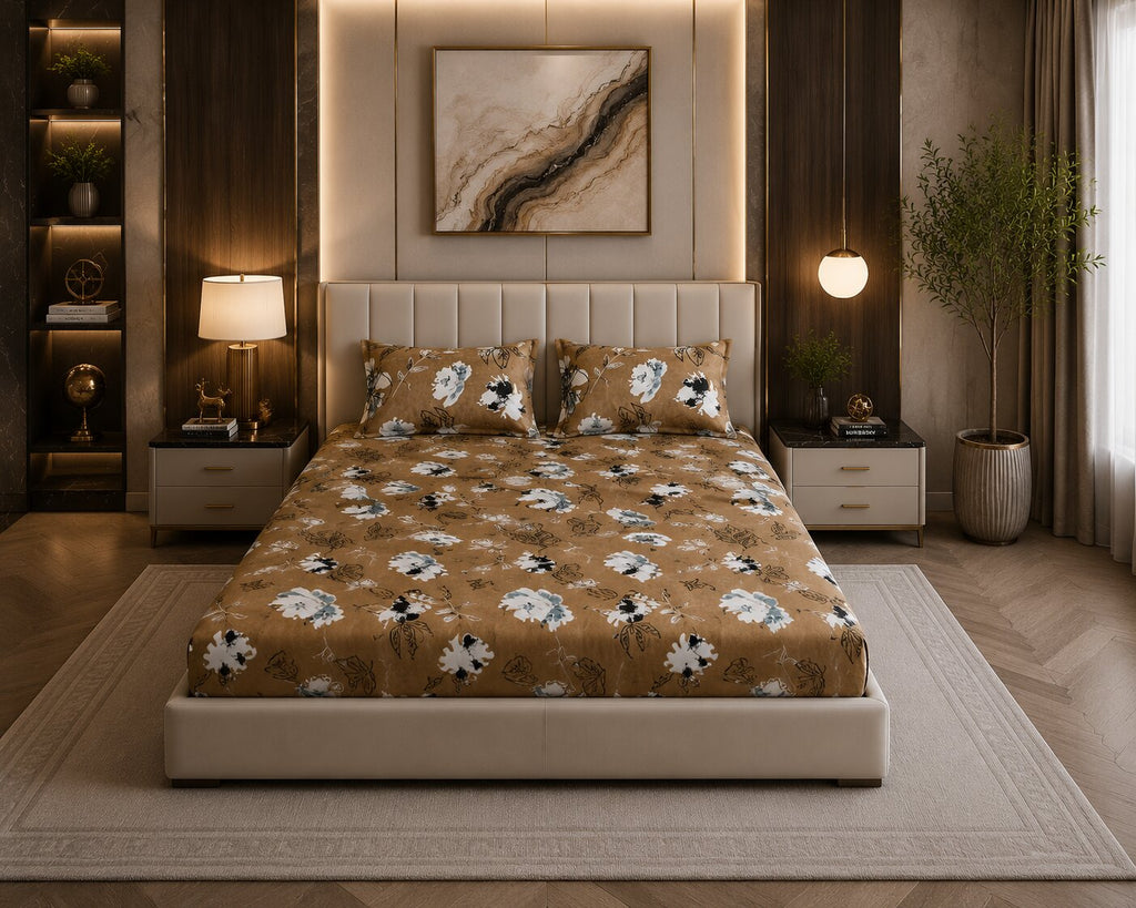 MVB Rustic Flora Premium Super Soft Velvet Comfort Double Bedsheet