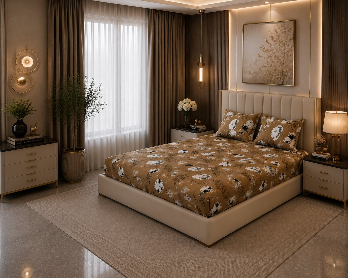 MVB Rustic Flora Premium Super Soft Velvet Comfort Double Bedsheet