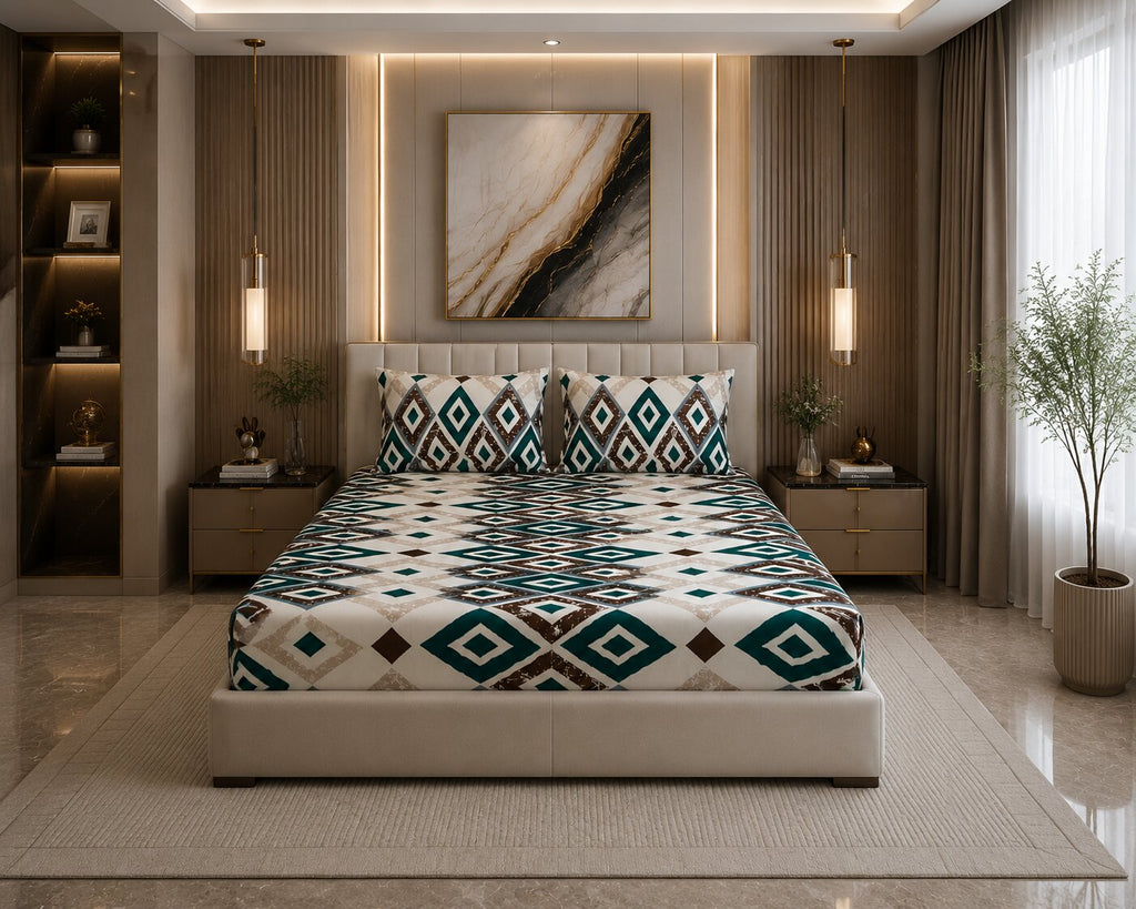 MVB Modern Diamond Mosaic Super Soft Velvet Double Bedsheet