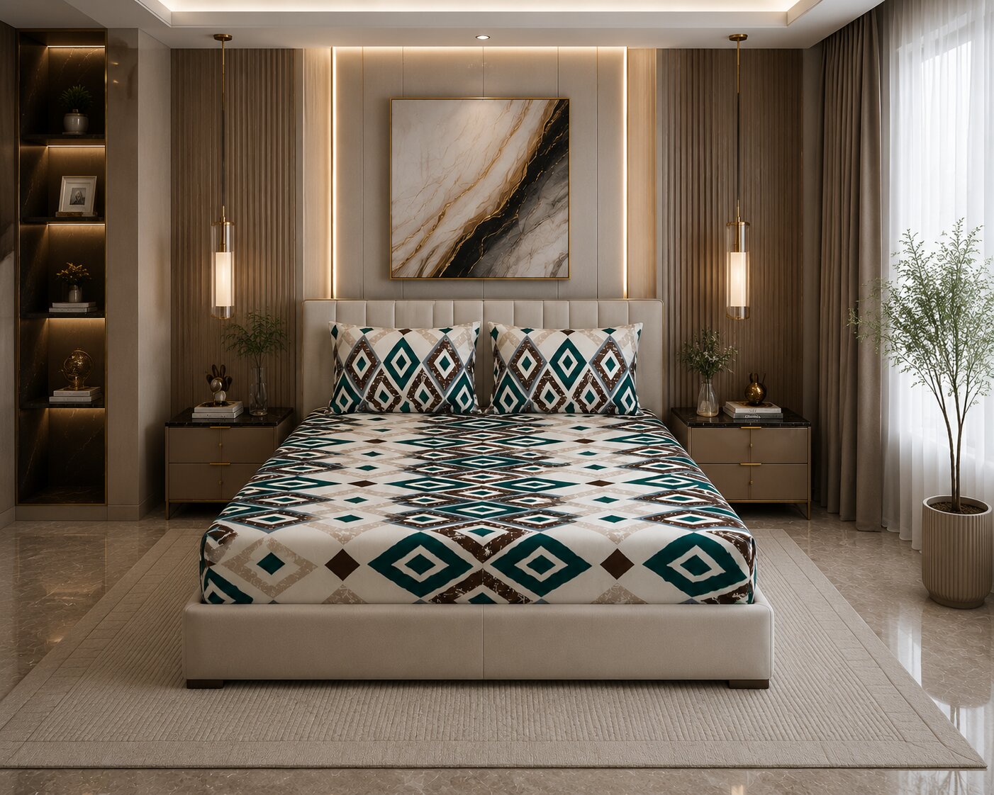 MVB Modern Diamond Mosaic Super Soft Velvet Double Bedsheet