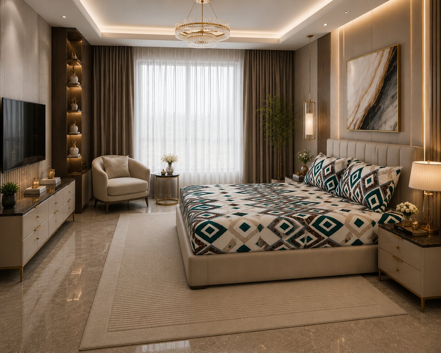 MVB Modern Diamond Mosaic Super Soft Velvet Double Bedsheet