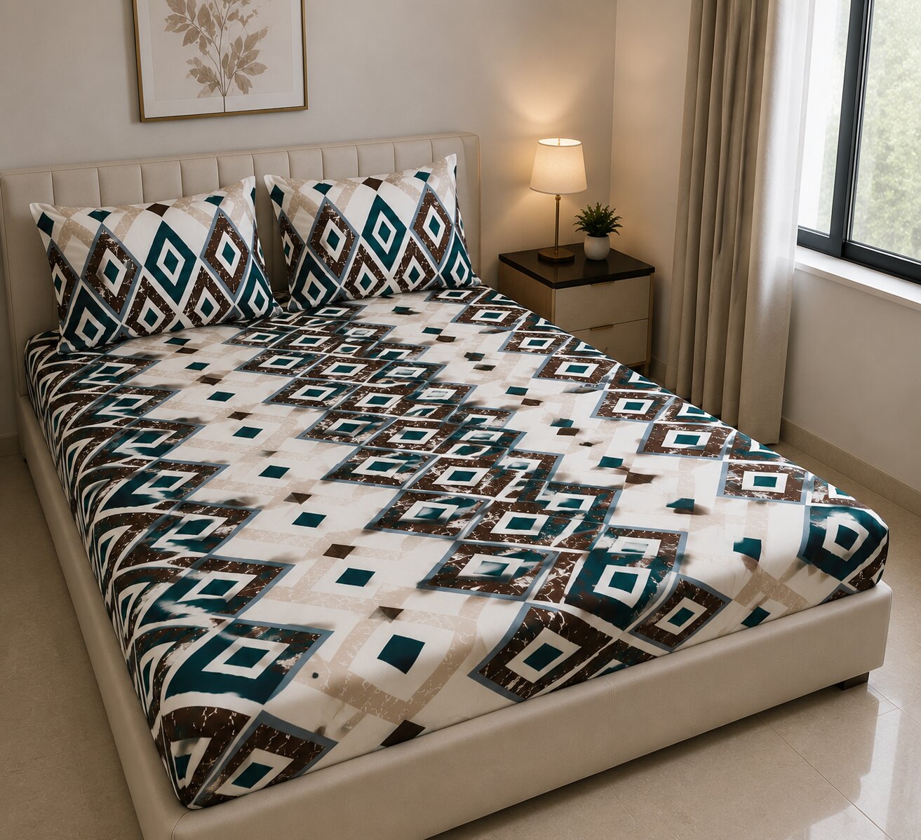 MVB Modern Diamond Mosaic Super Soft Velvet Double Bedsheet