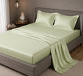 MVB Echo Beige Fitted Silk Bedsheet Set - Lifestyle View