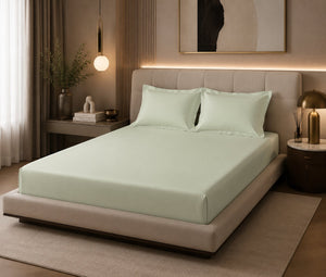 MVB Avadh Mint Fitted Silk Double Bedsheet Set - Fresh Mint Green