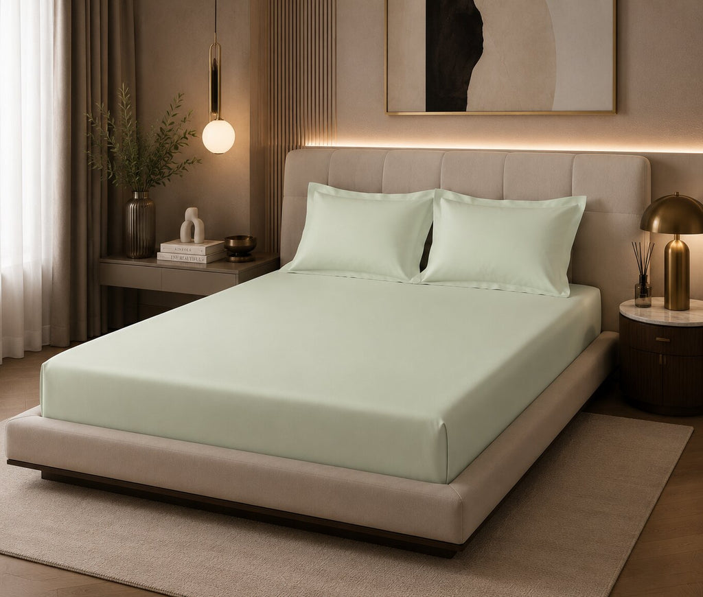 MVB Avadh Mint Fitted Silk Double Bedsheet Set | Fresh Mint Green | UltraSatin