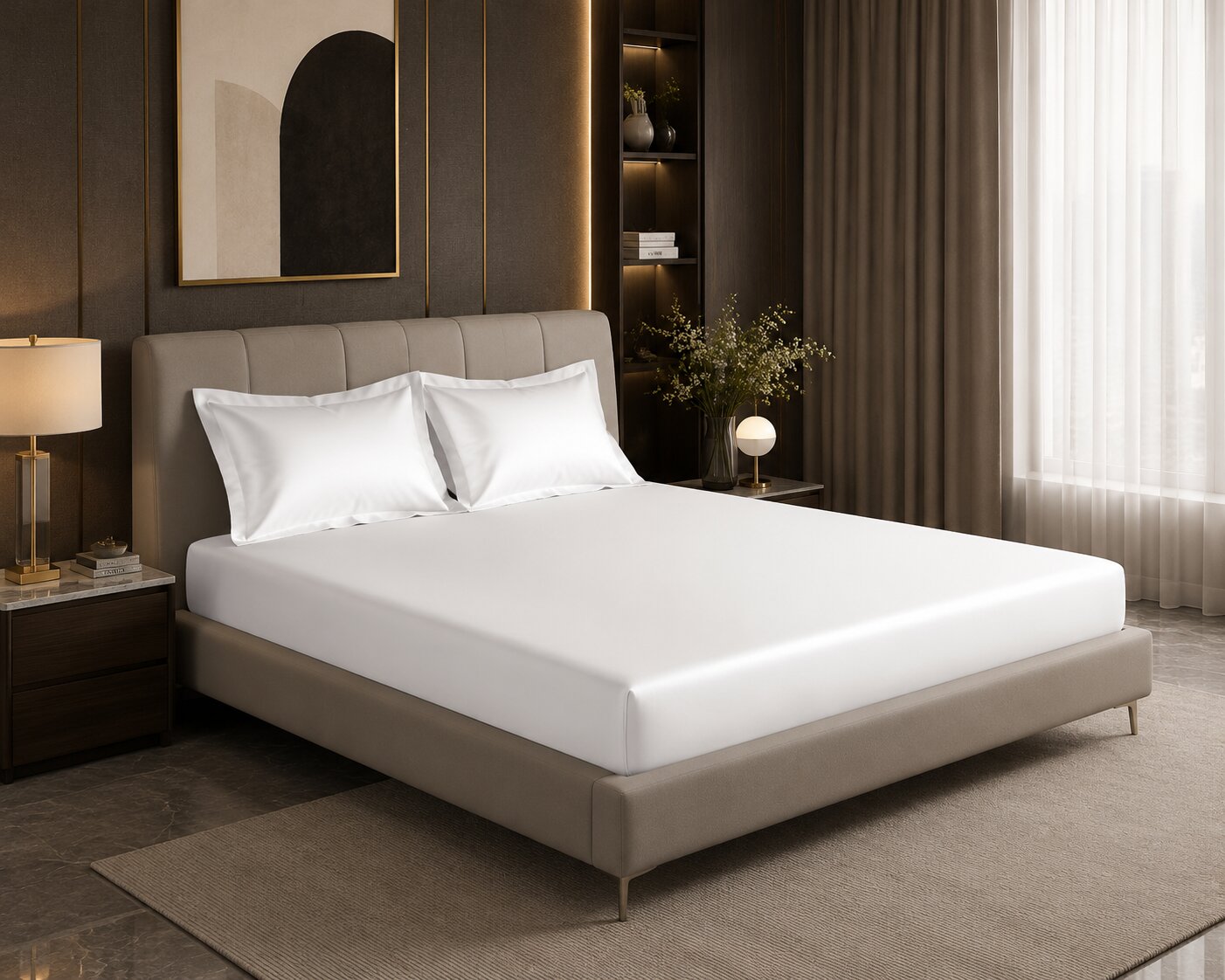 MVB Himalayan Mist Fitted Silk Double Bedsheet Set | Pure White | UltraSatin