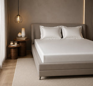 MVB Himalayan Mist Fitted Silk Bedsheet Set - Pure White Double