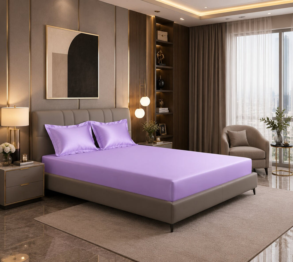 MVB Lavender Love Story Fitted Bedsheet Set | Dreamy Purple | UltraSatin Double