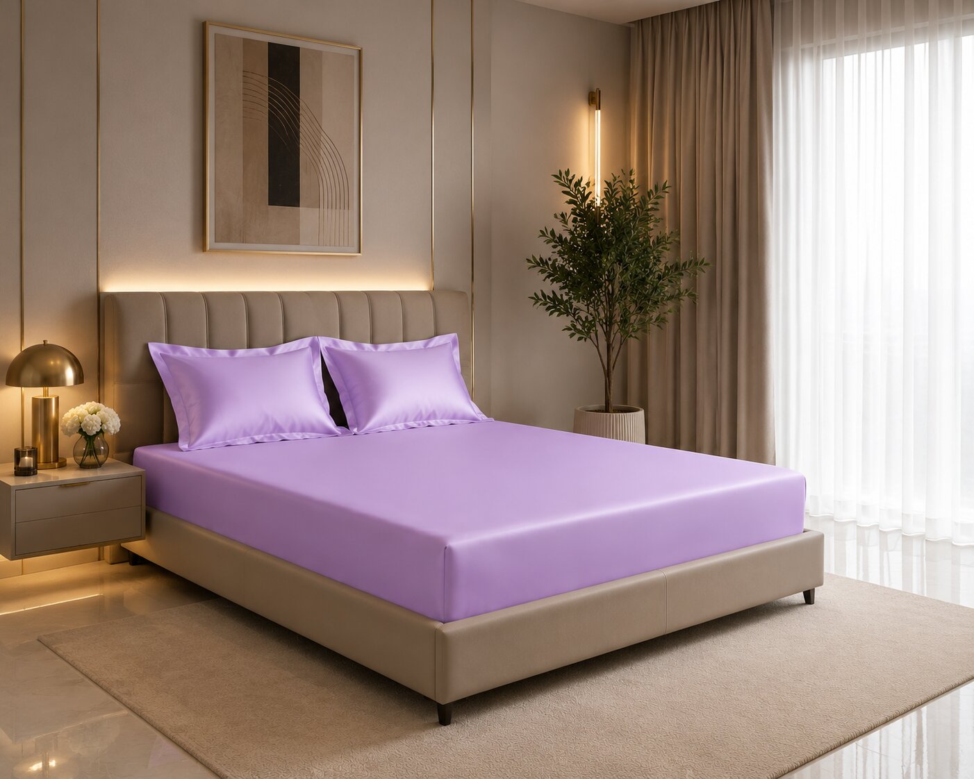 MVB Lavender Love Story Fitted Bedsheet Set | Dreamy Purple | UltraSatin Double