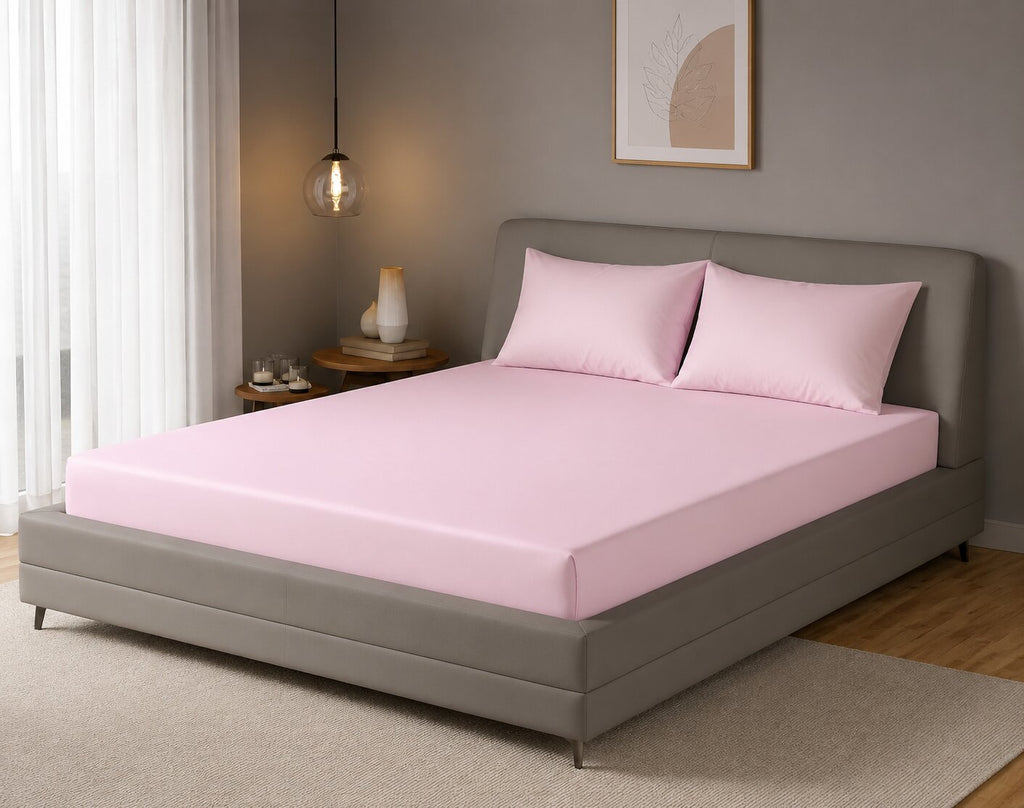 MVB Jaipur Rose Fitted Silk Double Bedsheet Set | Soft Pink | UltraSatin