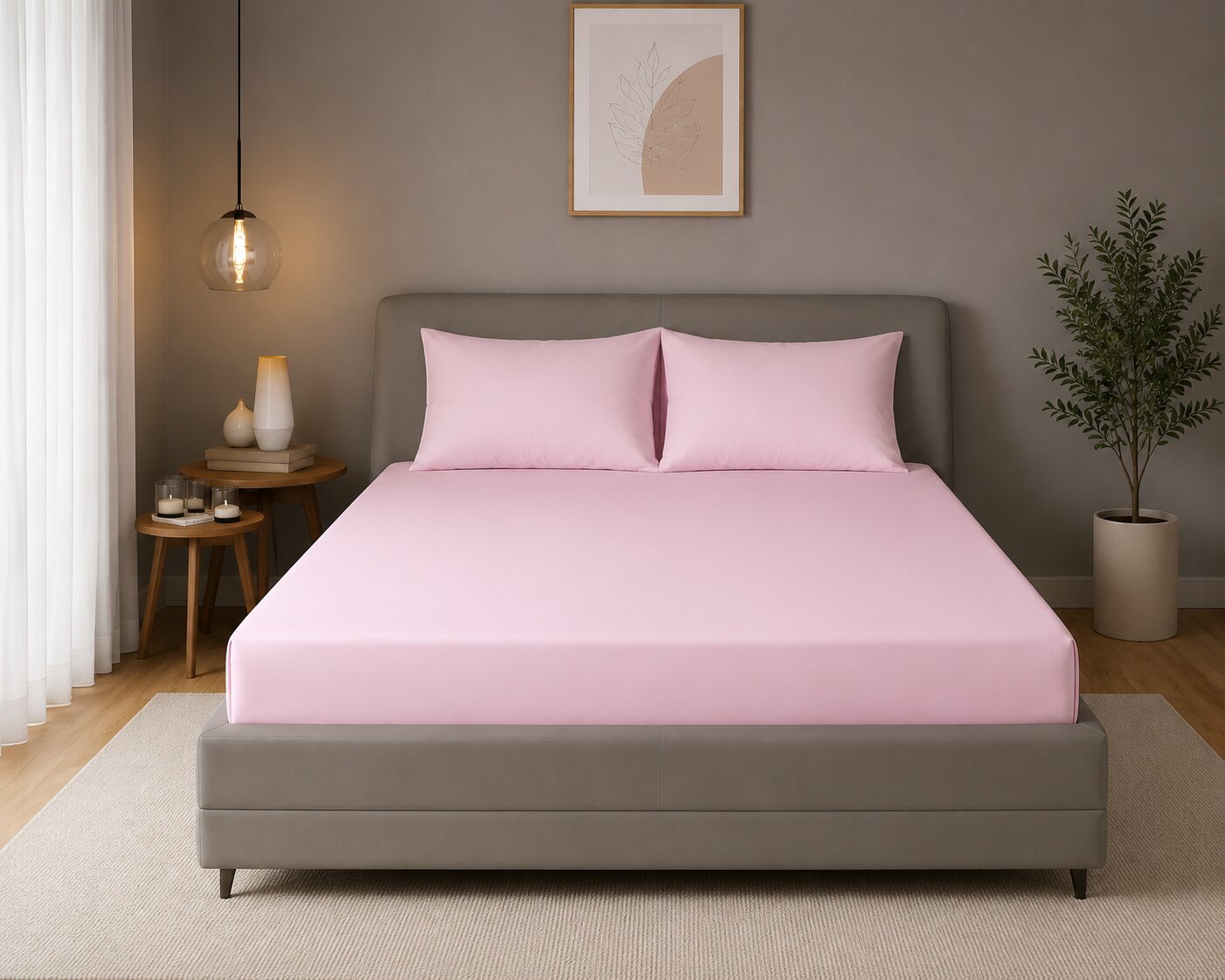 MVB Jaipur Rose Fitted Silk Double Bedsheet Set | Soft Pink | UltraSatin