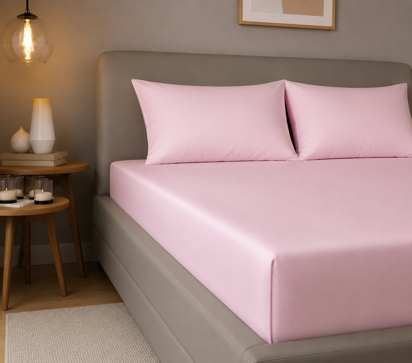 MVB Jaipur Rose Fitted Silk Double Bedsheet Set | Soft Pink | UltraSatin