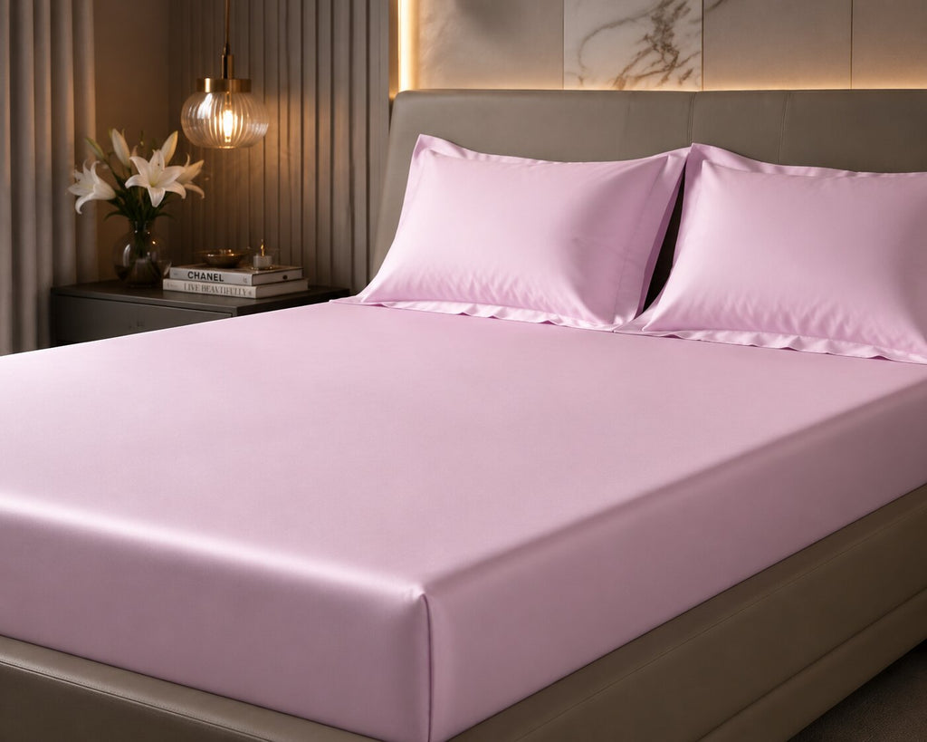 MVB Jaipur Rose Fitted Silk Double Bedsheet Set | Soft Pink | UltraSatin