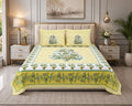 MVB Jaipuri Gamla Lemon Yellow King Size Bed Sheet Set - Full View