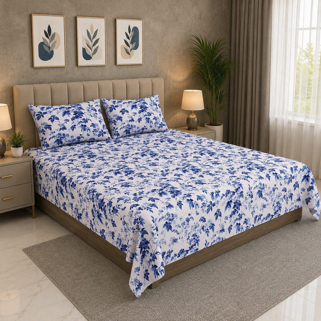 Blue Floral King Bedsheet Set – 240 TC | KBS | MVB Yugvigyana