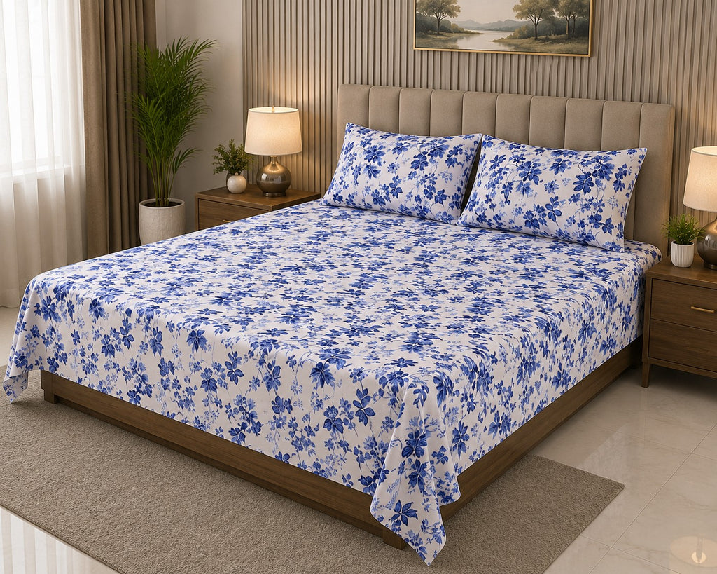 Blue Floral King Bedsheet Set – 240 TC | KBS | MVB Yugvigyana