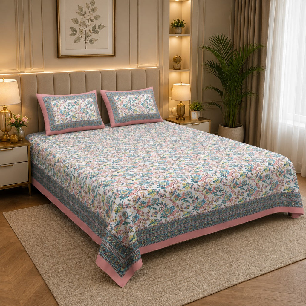 Fantastic Flowers Colorful Double Bedsheet | 100% Pure Cotton | 240 TC | Floral Print