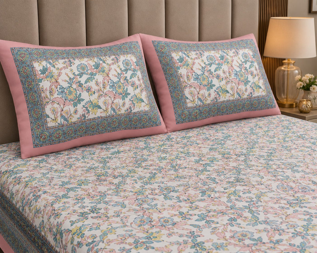 Fantastic Flowers Colorful Double Bedsheet | 100% Pure Cotton | 240 TC | Floral Print