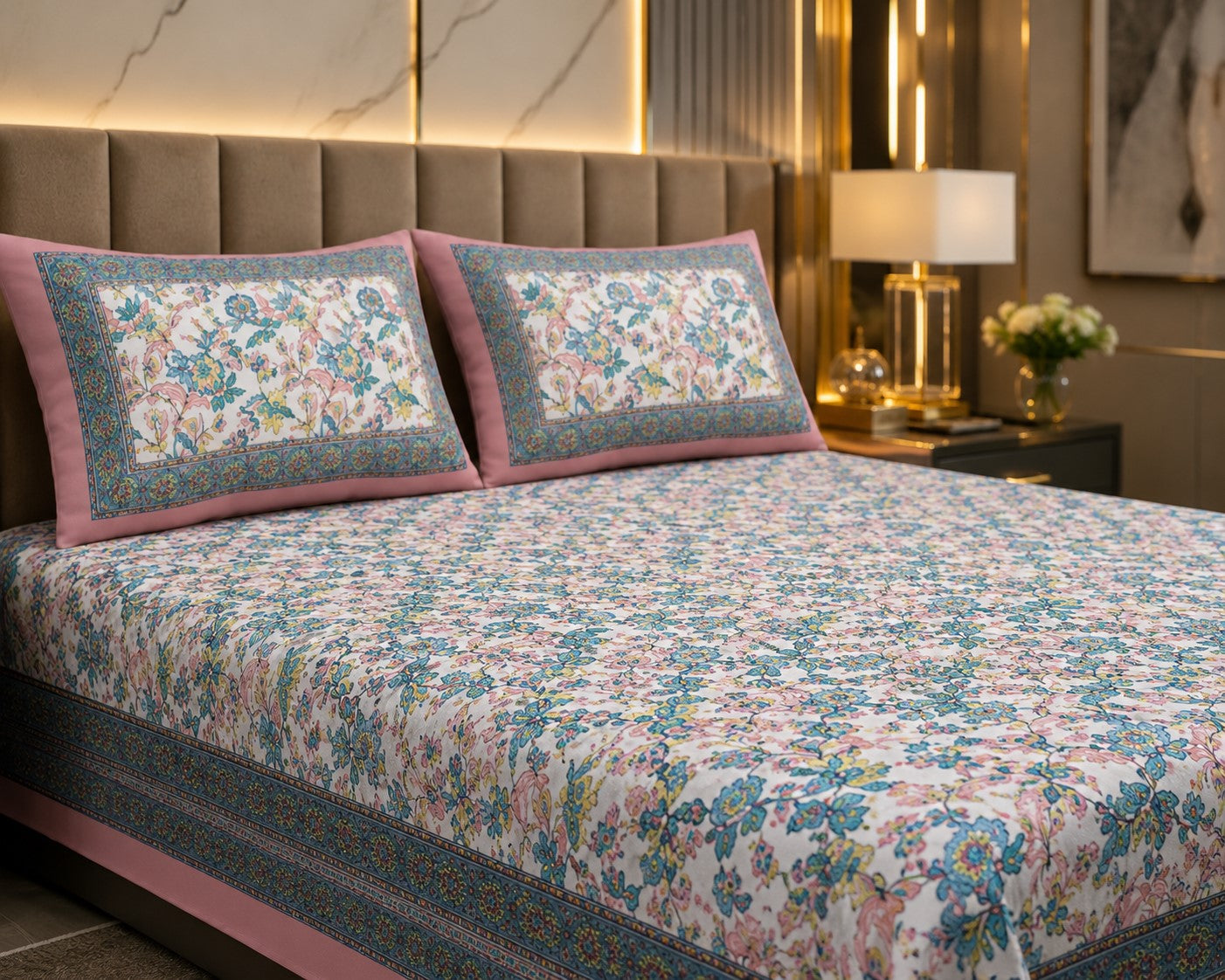 Fantastic Flowers Colorful Double Bedsheet | 100% Pure Cotton | 240 TC | Floral Print