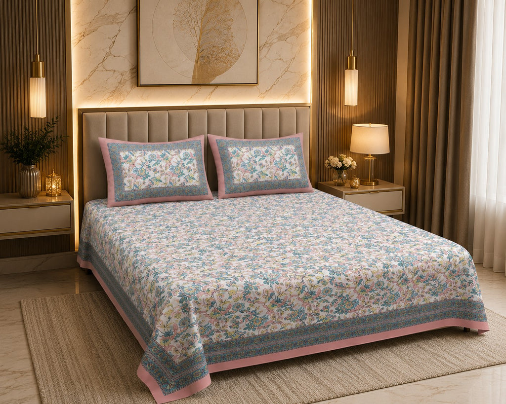 Fantastic Flowers Colorful Double Bedsheet | 100% Pure Cotton | 240 TC | Floral Print