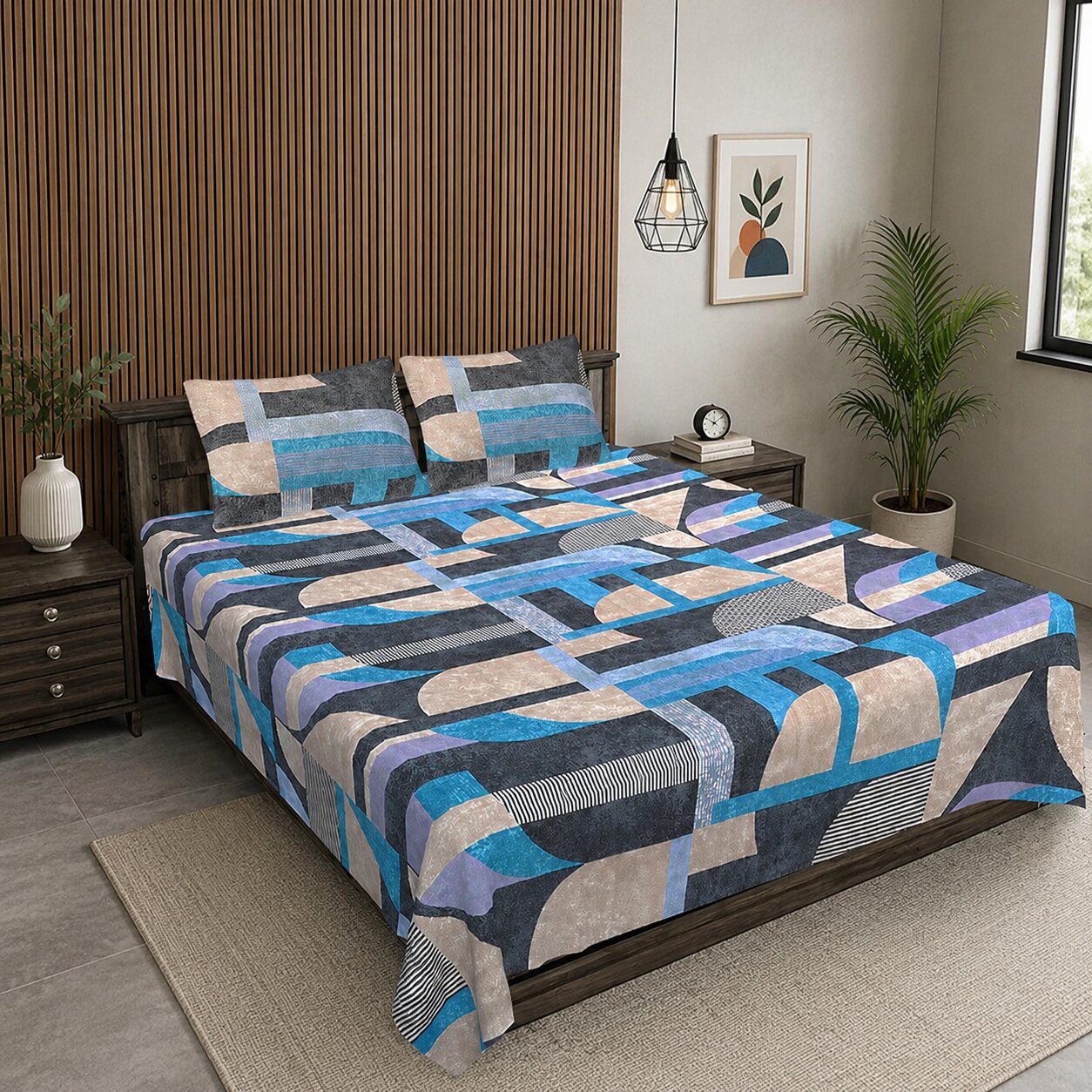 Metropolis Cubist Vision Double Bedsheet | Abstract Geometric Print