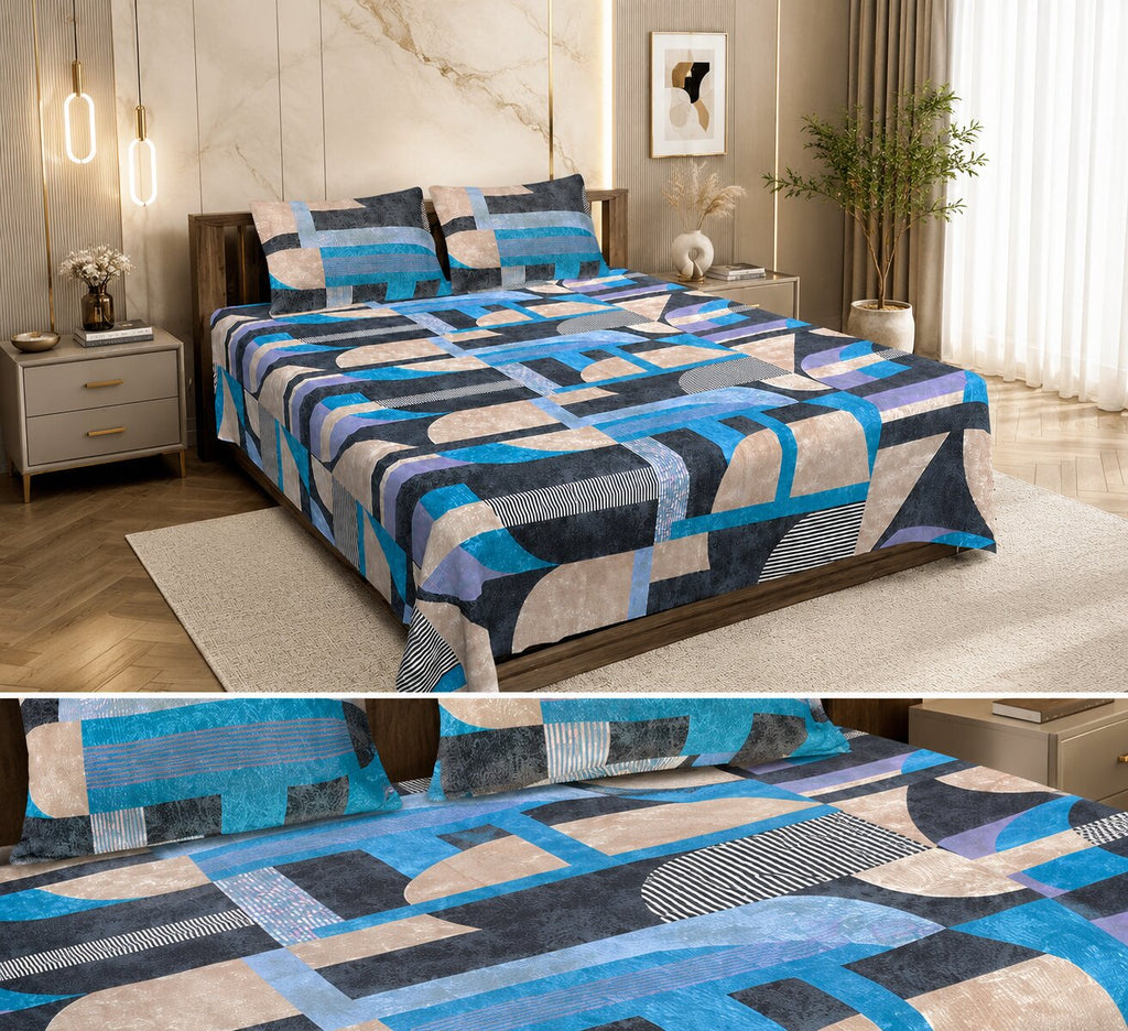 Metropolis Cubist Vision Double Bedsheet | Abstract Geometric Print