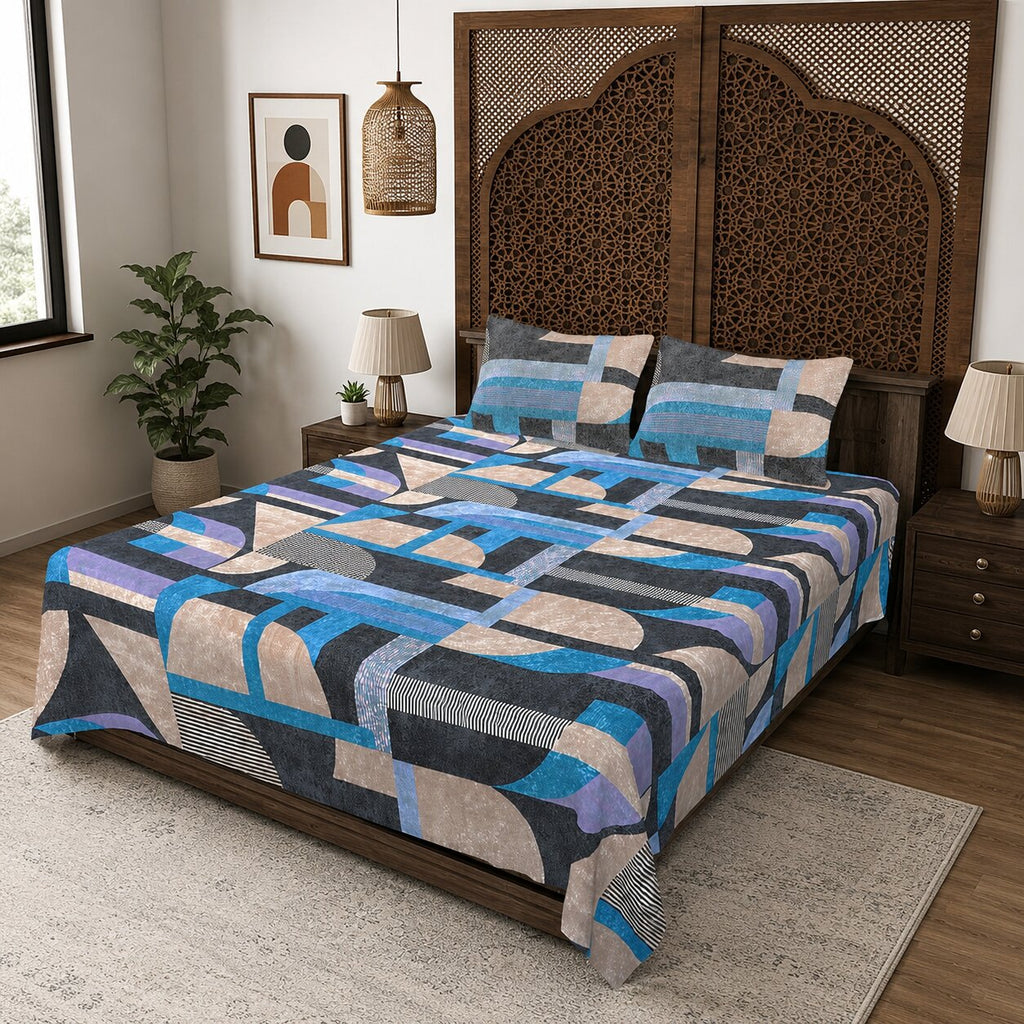 Metropolis Cubist Vision Double Bedsheet | Abstract Geometric Print