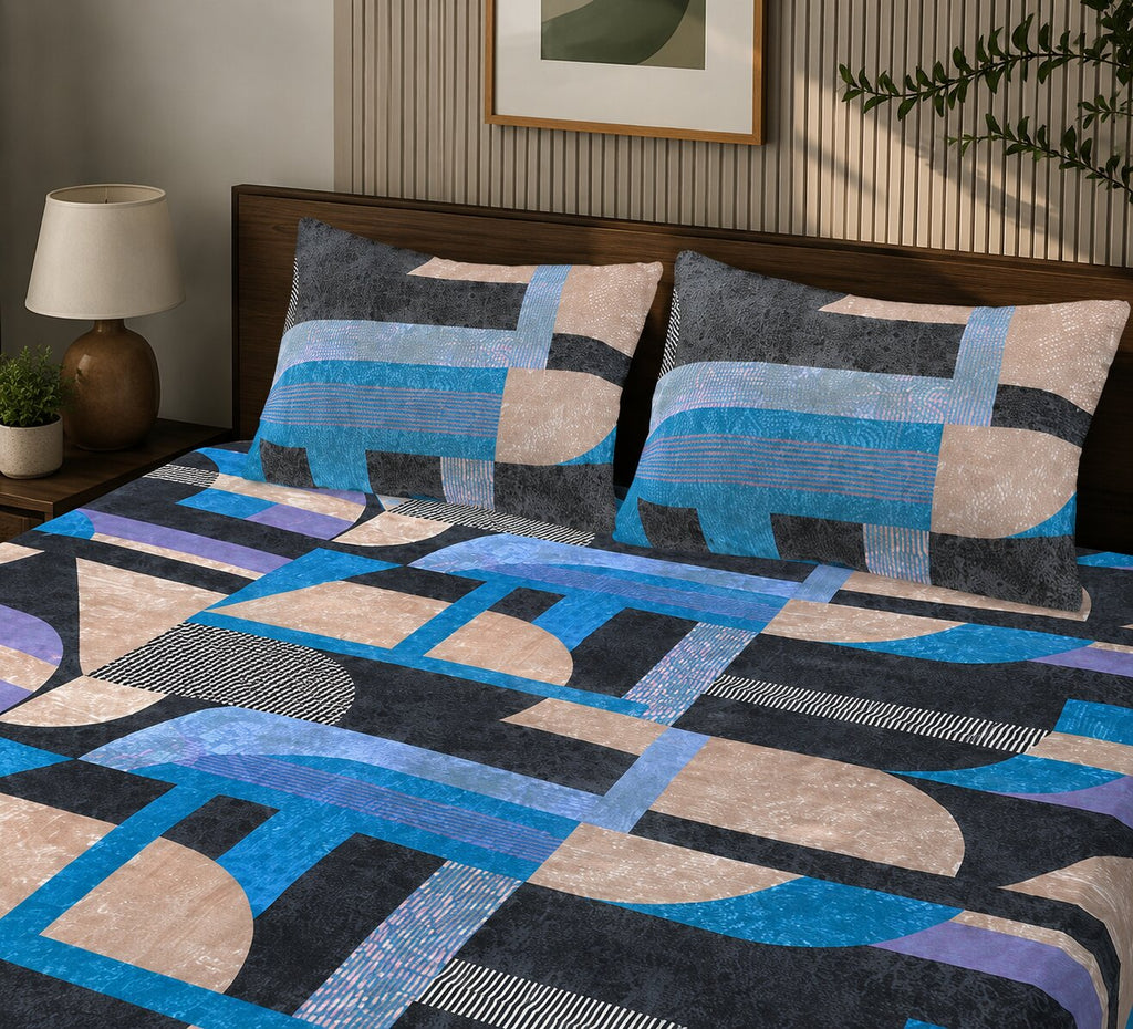 Metropolis Cubist Vision Double Bedsheet | Abstract Geometric Print
