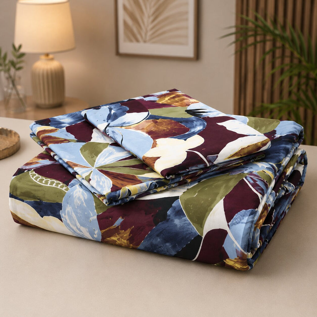 MVB Flora Essence Concept Double Bedsheet Set | 160 TC Poly Cotton | 2 Pillow Covers