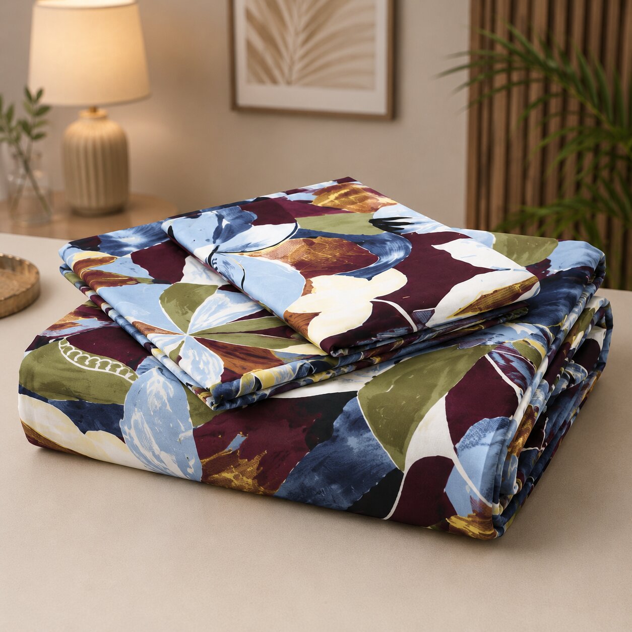 MVB Flora Essence Concept Double Bedsheet Set | 160 TC Poly Cotton | 2 Pillow Covers