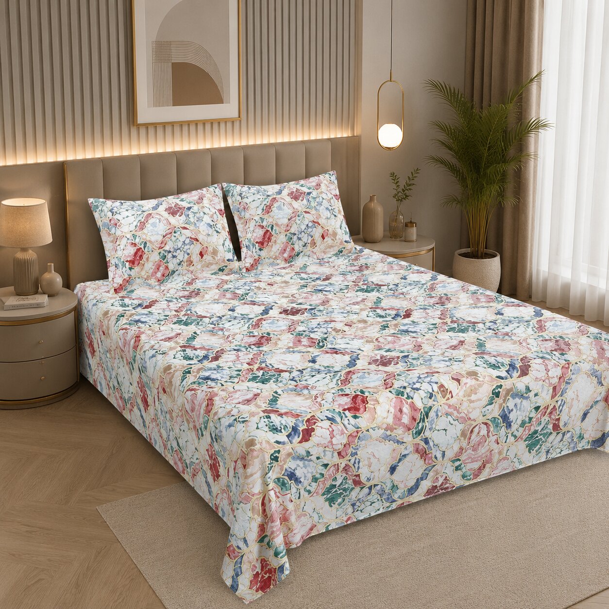 Emerald Diamond Weave Double Bedsheet | 160 TC Poly Cotton | 2 Pillow Covers
