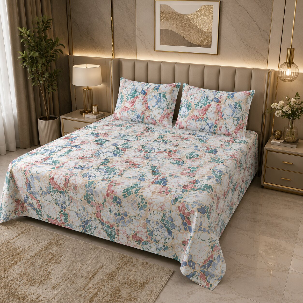 Emerald Diamond Weave Double Bedsheet | 160 TC Poly Cotton | 2 Pillow Covers