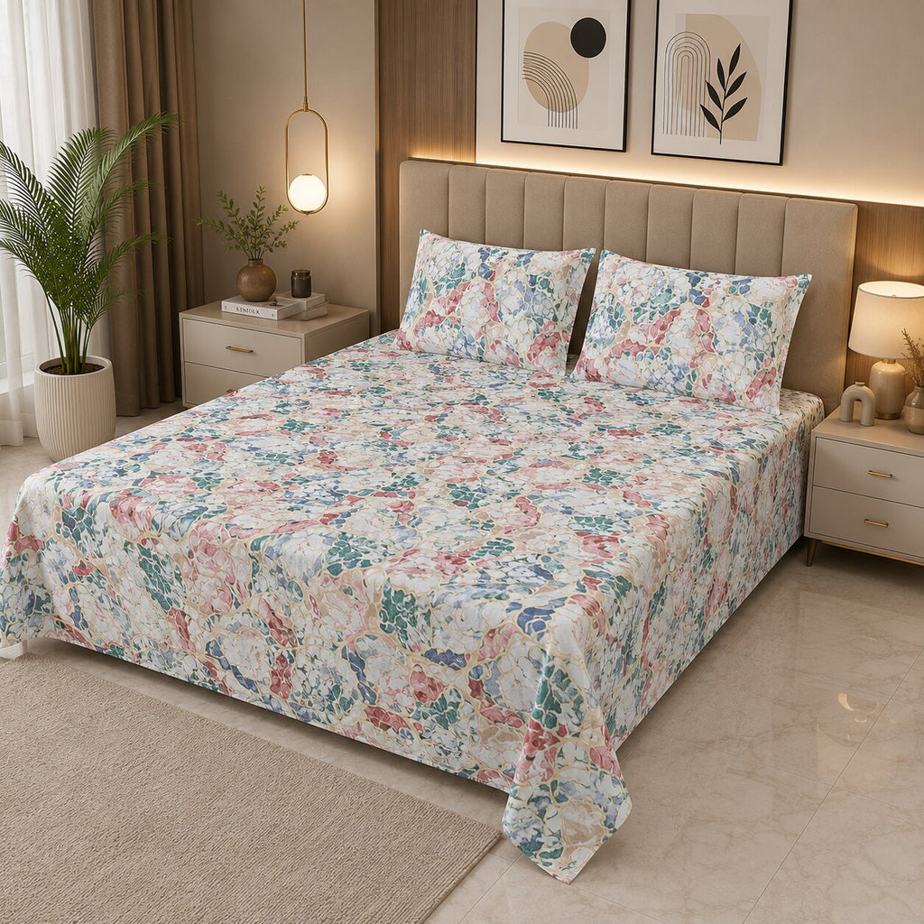Emerald Diamond Weave Double Bedsheet | 160 TC Poly Cotton | 2 Pillow Covers