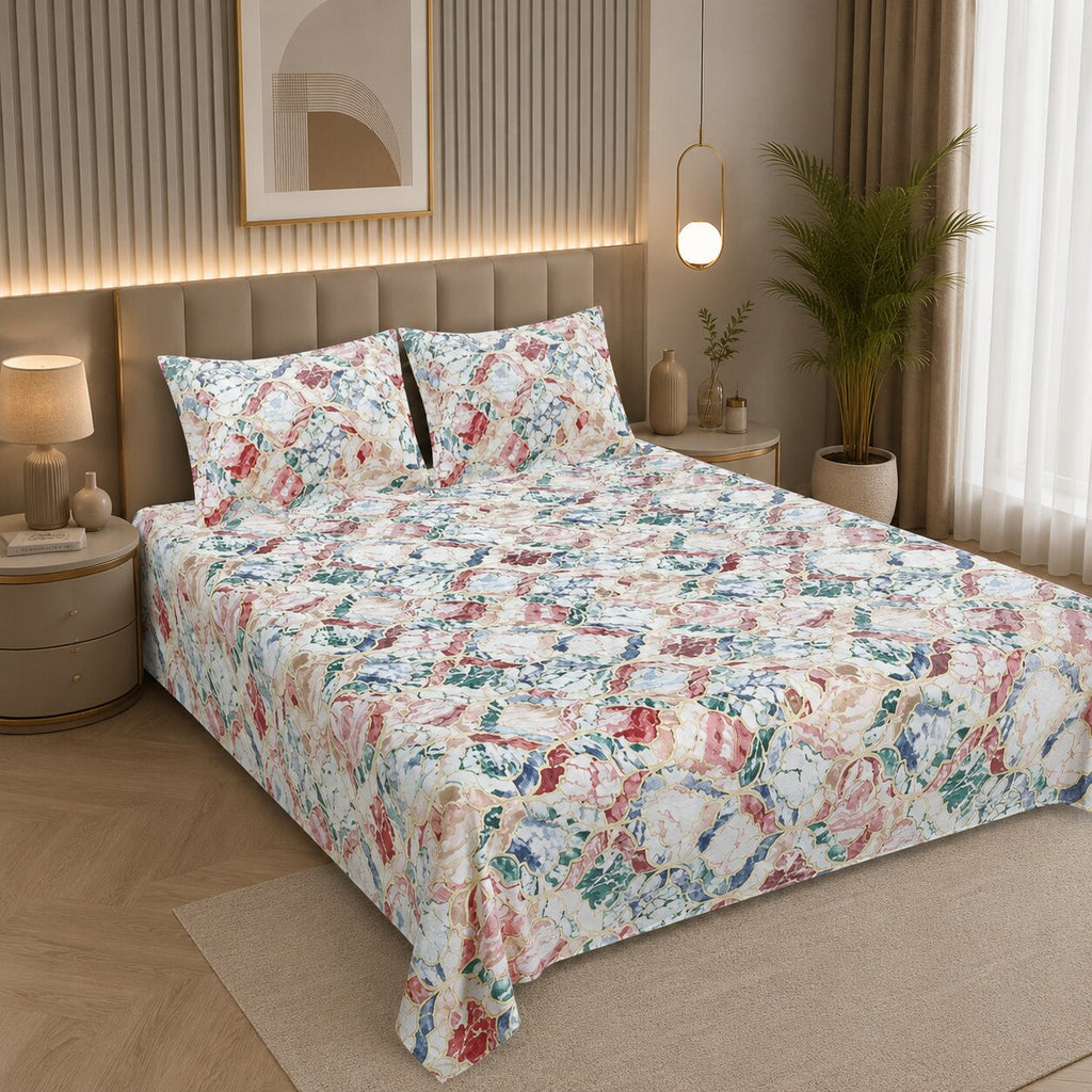 Emerald Diamond Weave Double Bedsheet | 160 TC Poly Cotton | 2 Pillow Covers