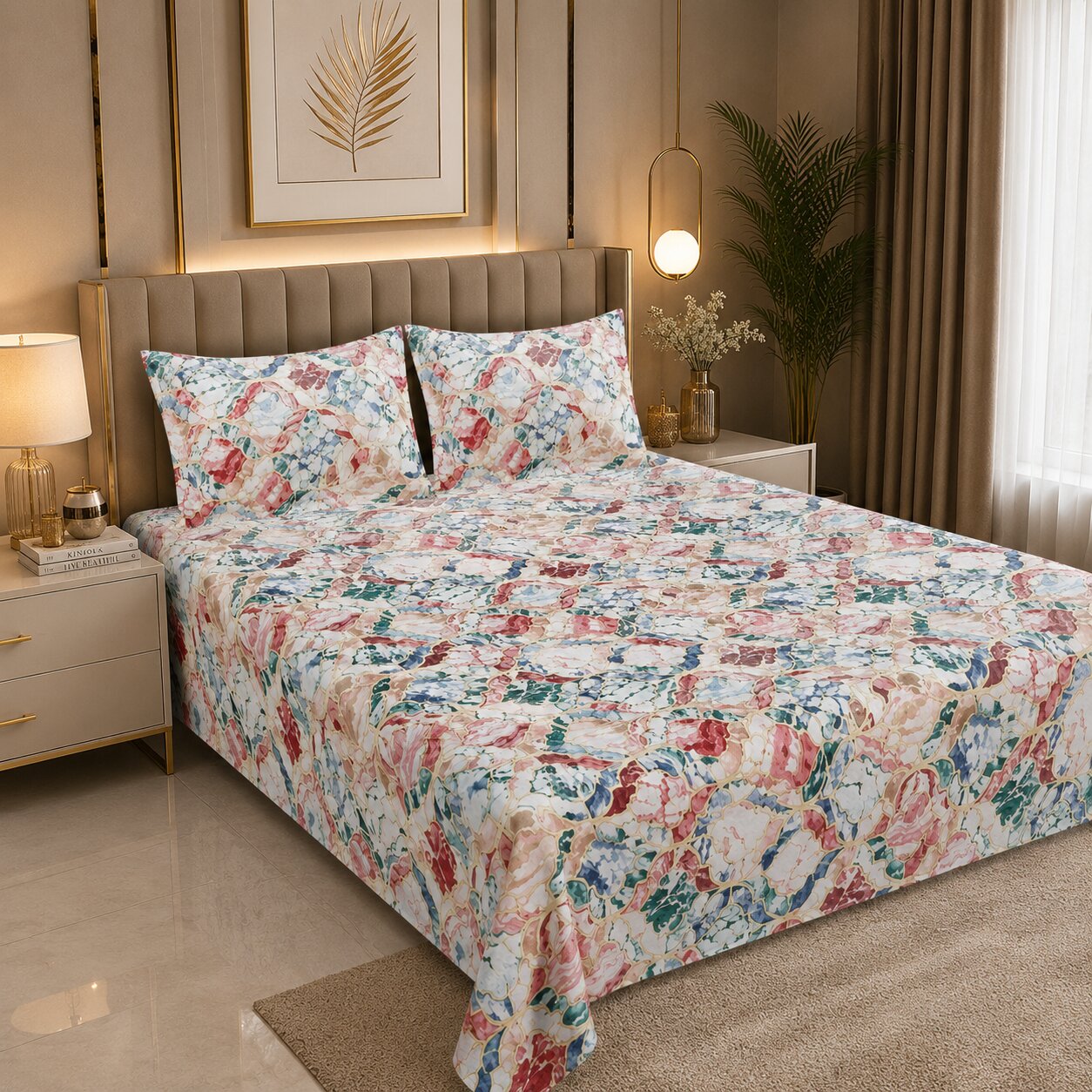 Emerald Diamond Weave Double Bedsheet | 160 TC Poly Cotton | 2 Pillow Covers