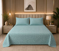 Aqua Serenity Leaf Double Bedsheet | 160 TC Poly Cotton | 2 Pillow Covers