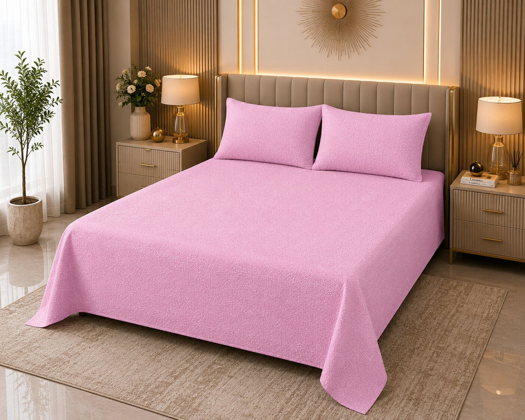 Blush Pink Floral Texture Double Bedsheet | Soft Solid Tone Design